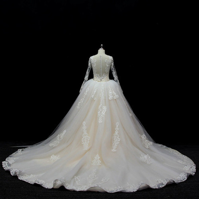 Long Sleeves lace application detached train mermaid wedding dresses