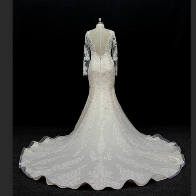 long sleeves customize made lace application bridal gown wedding dresses