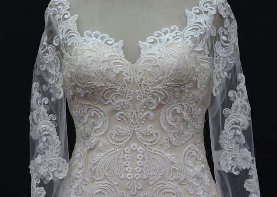 long sleeves customize made lace application bridal gown wedding dresses