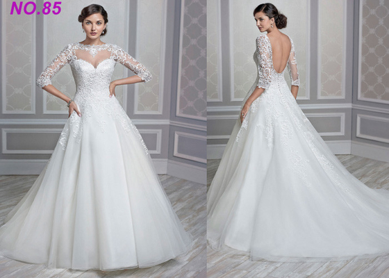 Stunning Ivory Women's  Princess Bride Wedding Dress With Long Sleeves And Train