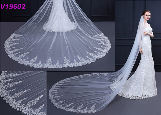 Customized Long Vintage Wedding Veils / Women Trim White Wedding Veil 3 Meter
