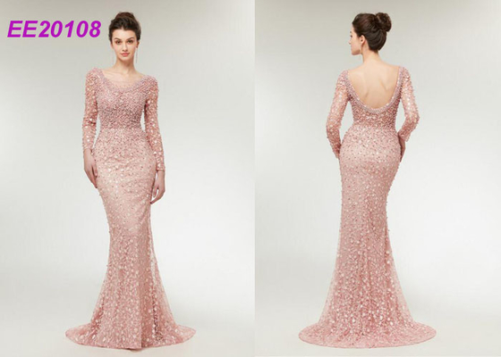 Pink Color Long Mother Of The Bride Evening Dresses With Zip - Back Closure