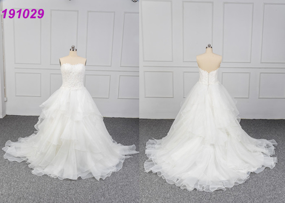 Ivory Lace Beading Tulle Ball Gown Style Wedding Dress Zipper Back Plus Size