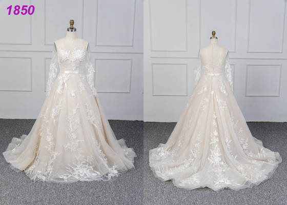 Bridal Long Sleeves Lace Designs A Line Ball Gown Wedding Dress Custom Made