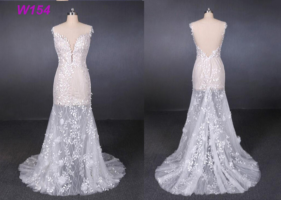 Transparent Tulle Lace Application Wedding Dresses Customized Factory Made